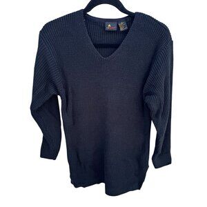Lizsport Vintage 80s 90s‎ Womens Black V-Neck Long Sleeve Knit Sweater Womens S